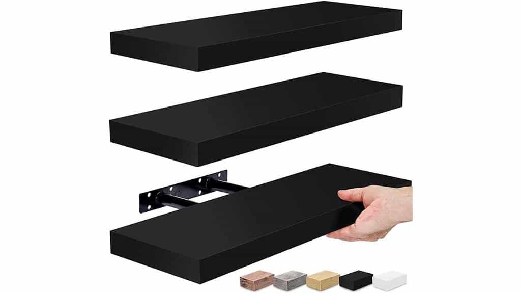 black wall floating shelves