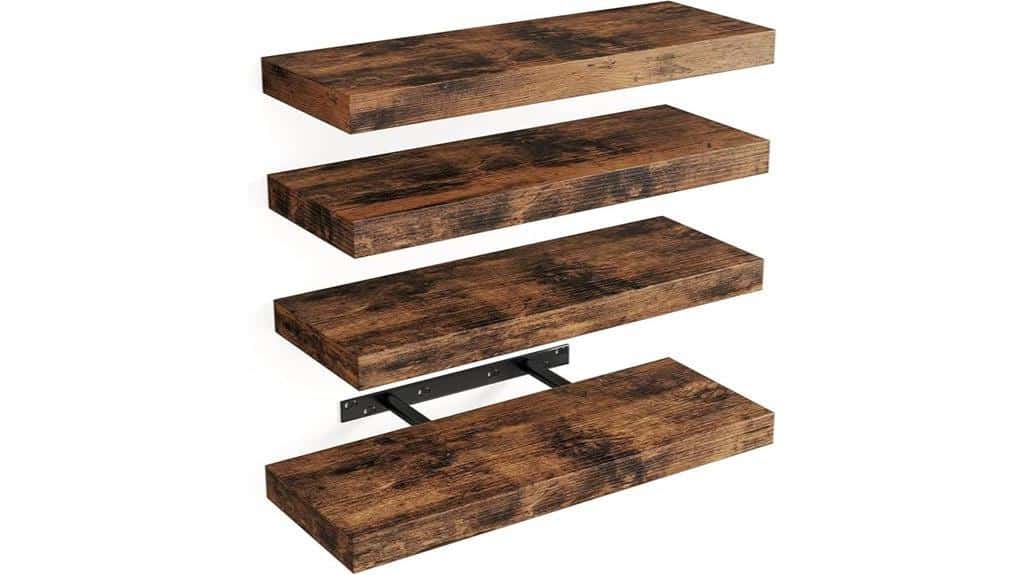 rustic brown floating shelves