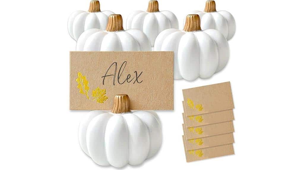 white pumpkin place card holders