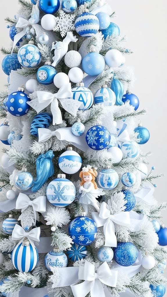 blue white tree decorations