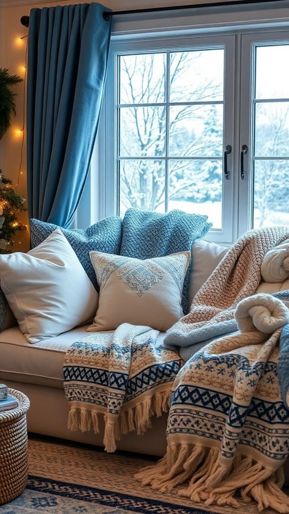 cozy blue and white