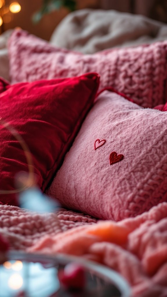 cushions in red and pink