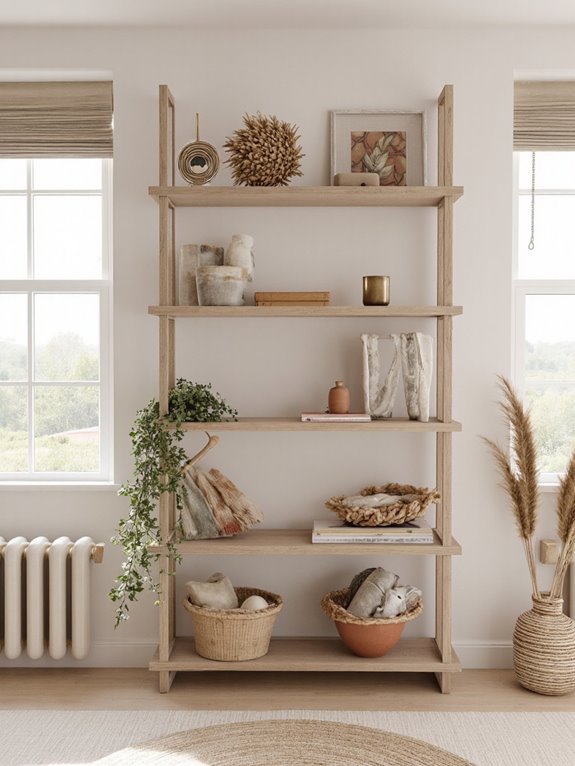 curated boho inspired shelf styling