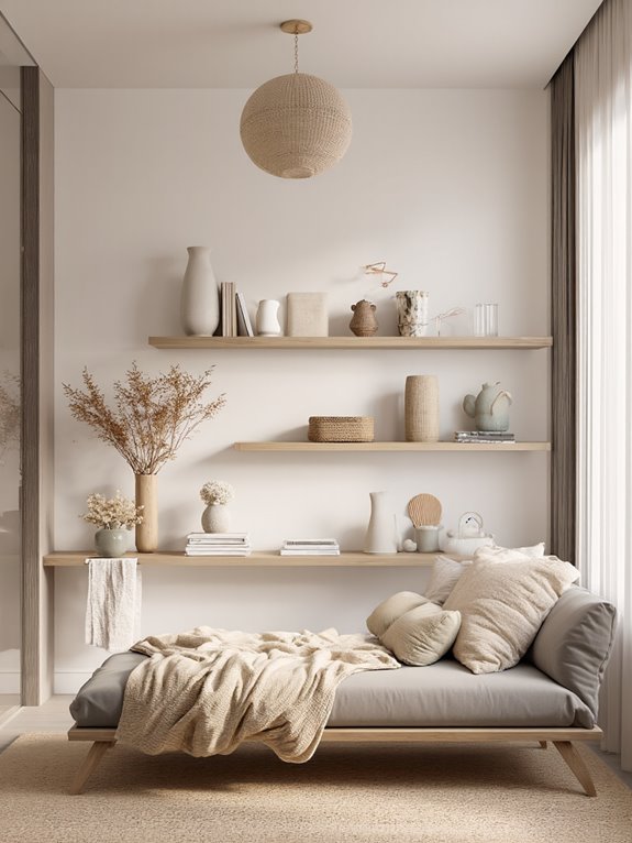 curated decor on shelves
