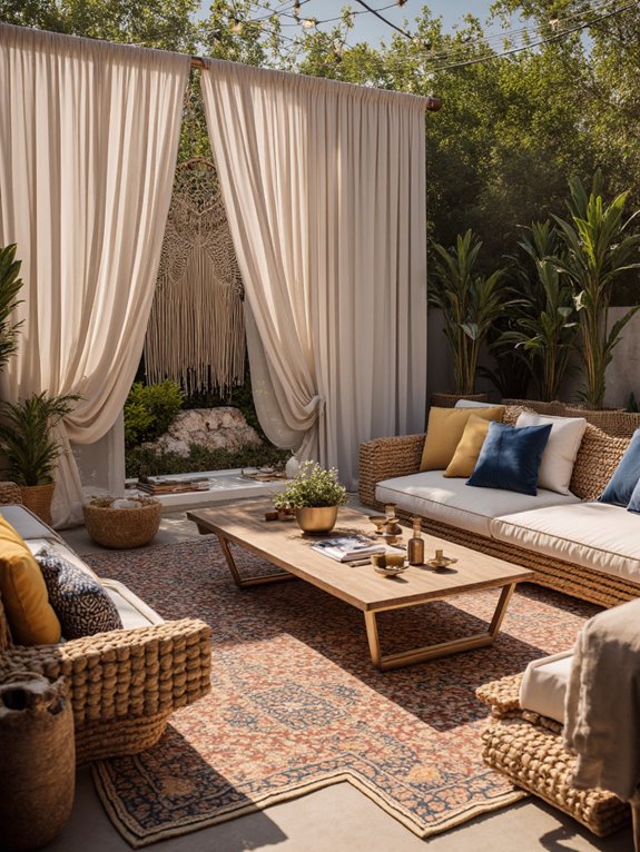 layering vintage rugs outdoors