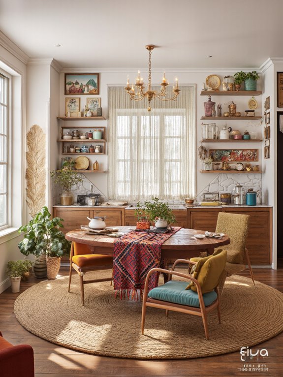 vibrant textiles enhance boho kitchen