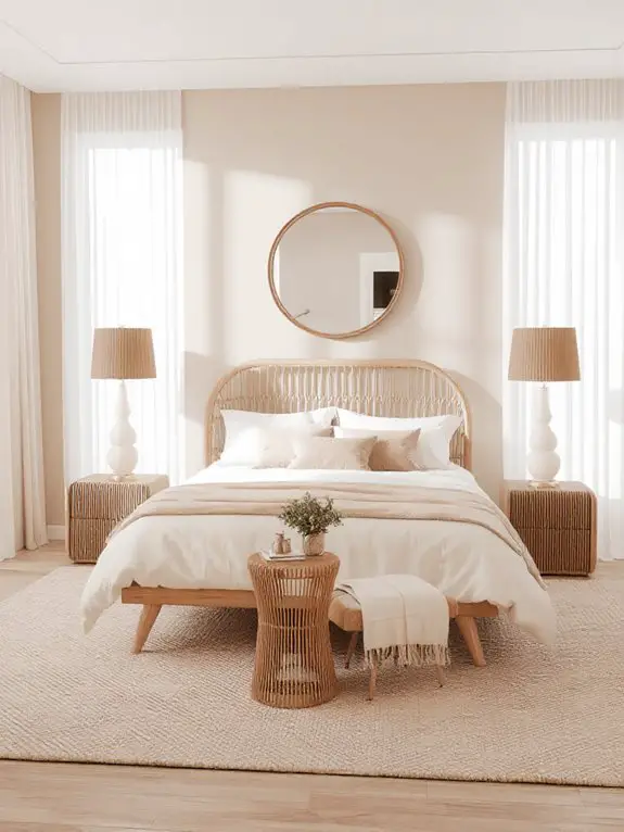beige rattan bedroom retreat