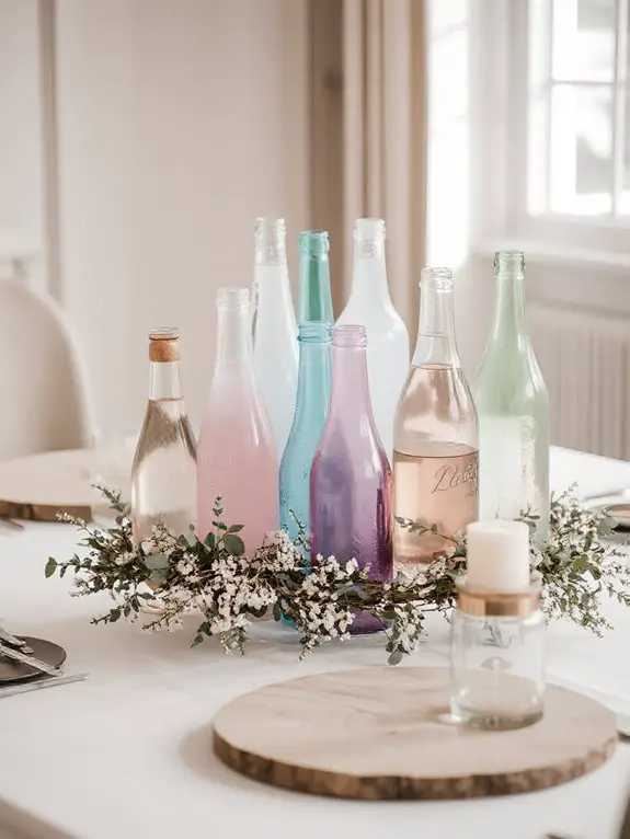 colorful vintage bottle arrangements
