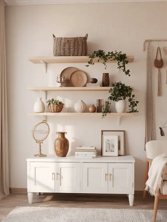 eclectic open shelving arrangements