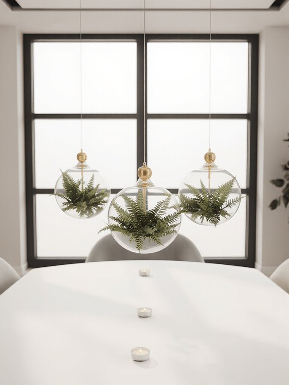 hanging ferns in globes