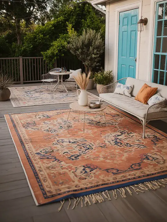 mismatched outdoor rug layering