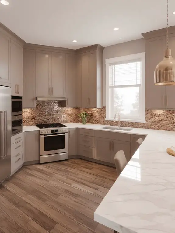 reflective bronze mosaic backsplash