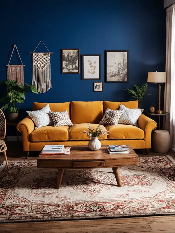 rich blue walls eclectic furnishings