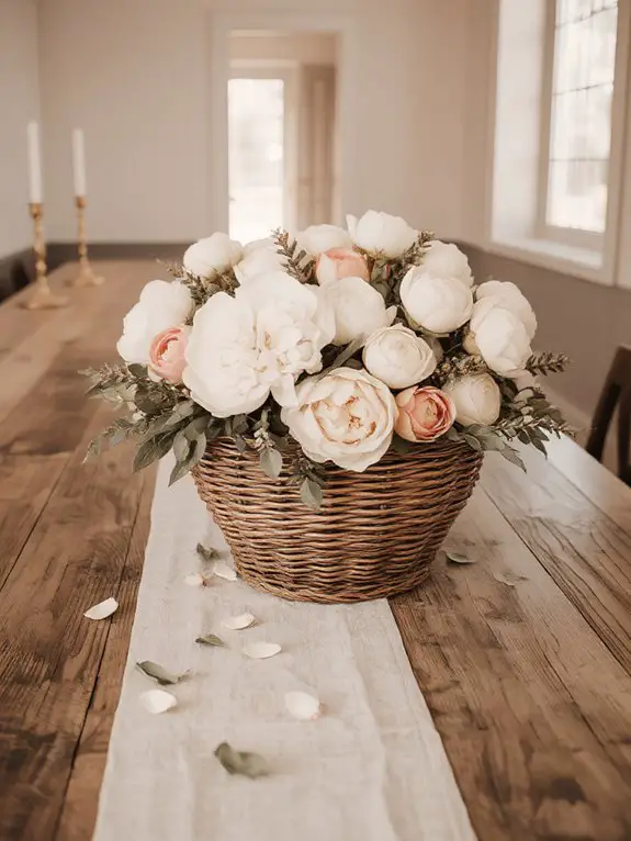 seasonal blooms in baskets