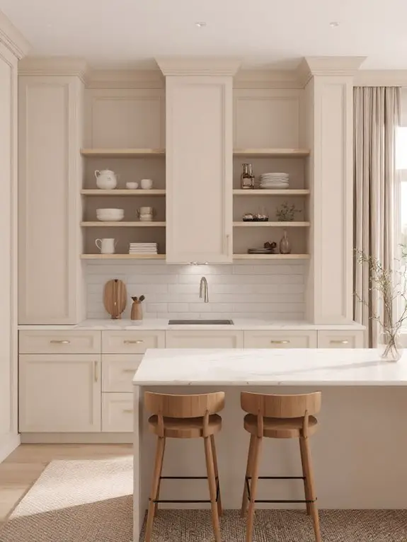 airy beige open shelving