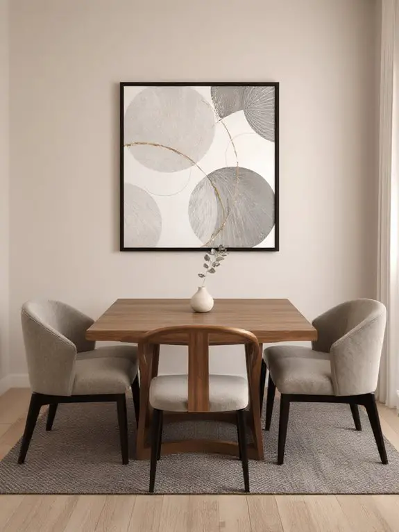 artwork anchors dining space