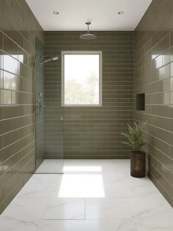 earthy green shower tiles