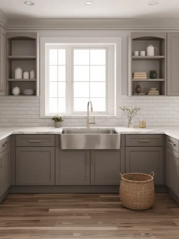 gray cabinets marble elegance
