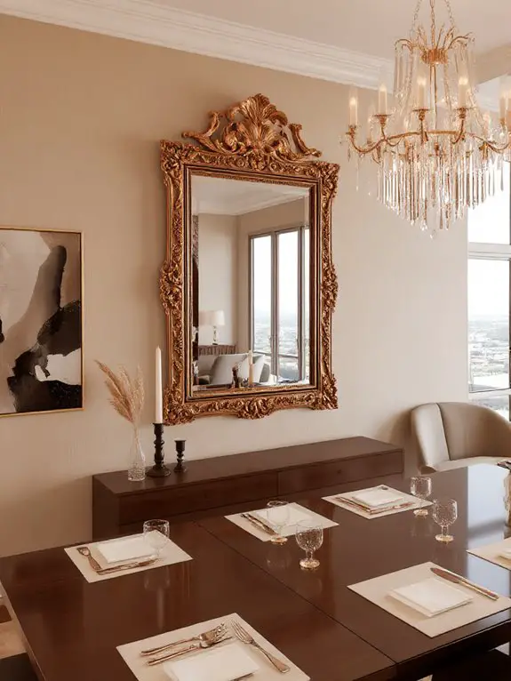 mirrors enhance dining space
