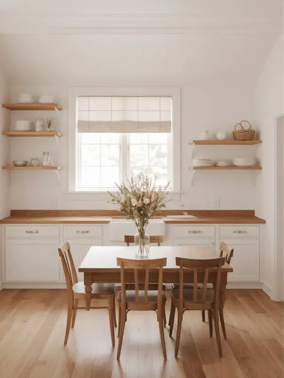 open shelves enhance farmhouse kitchens