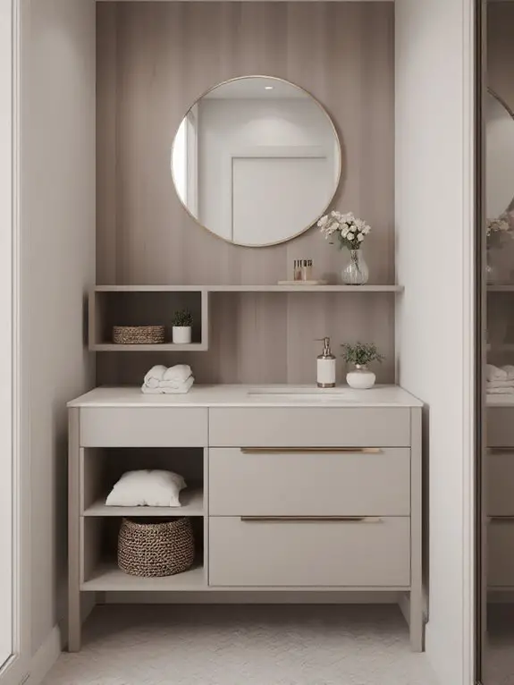 sleek open shelf vanity