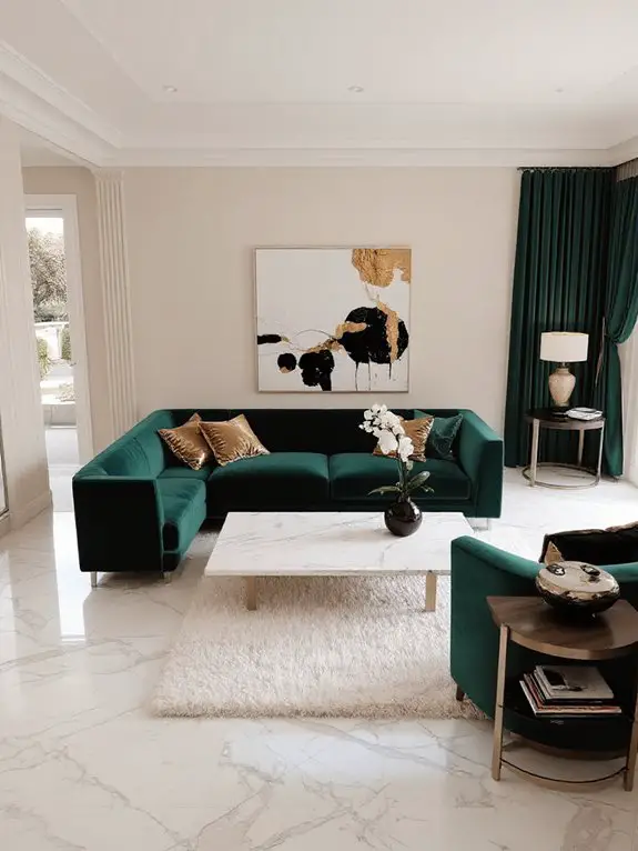 velvet sofa marble accents