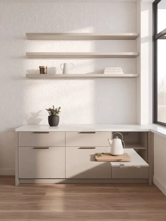 warm gray minimalist shelves